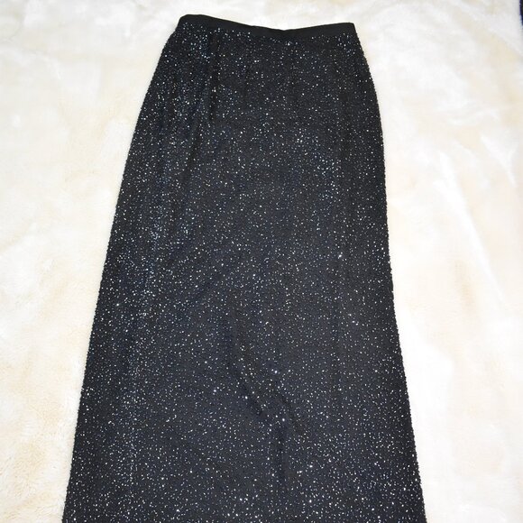 Cache Vintage Black Silk Beaded Maxi Skirt Sz 12 Formal Y2K Sparkly Chic - Picture 9 of 11